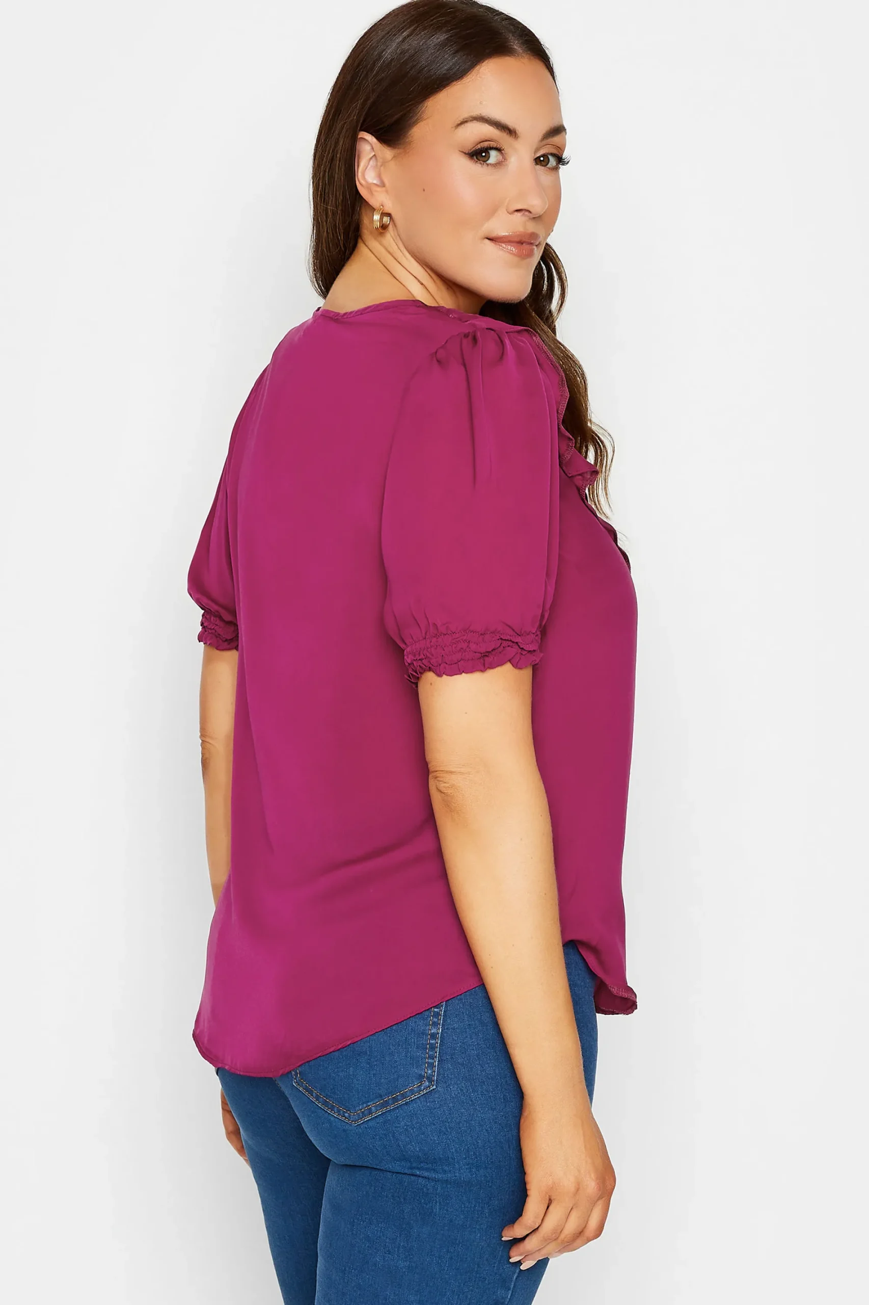 M&Co Womens Purple Frill Front Blouse>Women Short Sleeve Tops