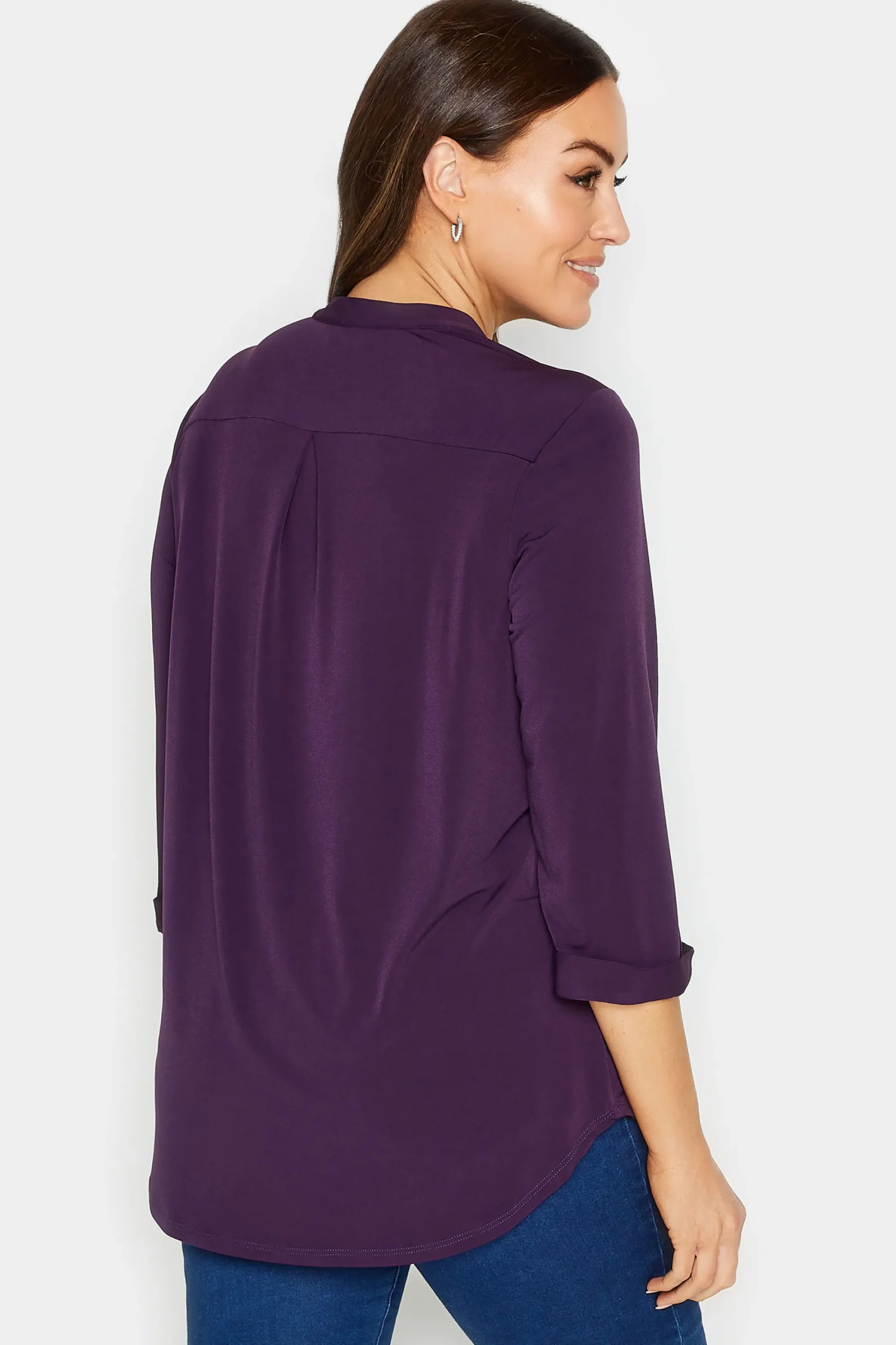 M&Co Womens Purple Half Placket Shirt>Women Shirts