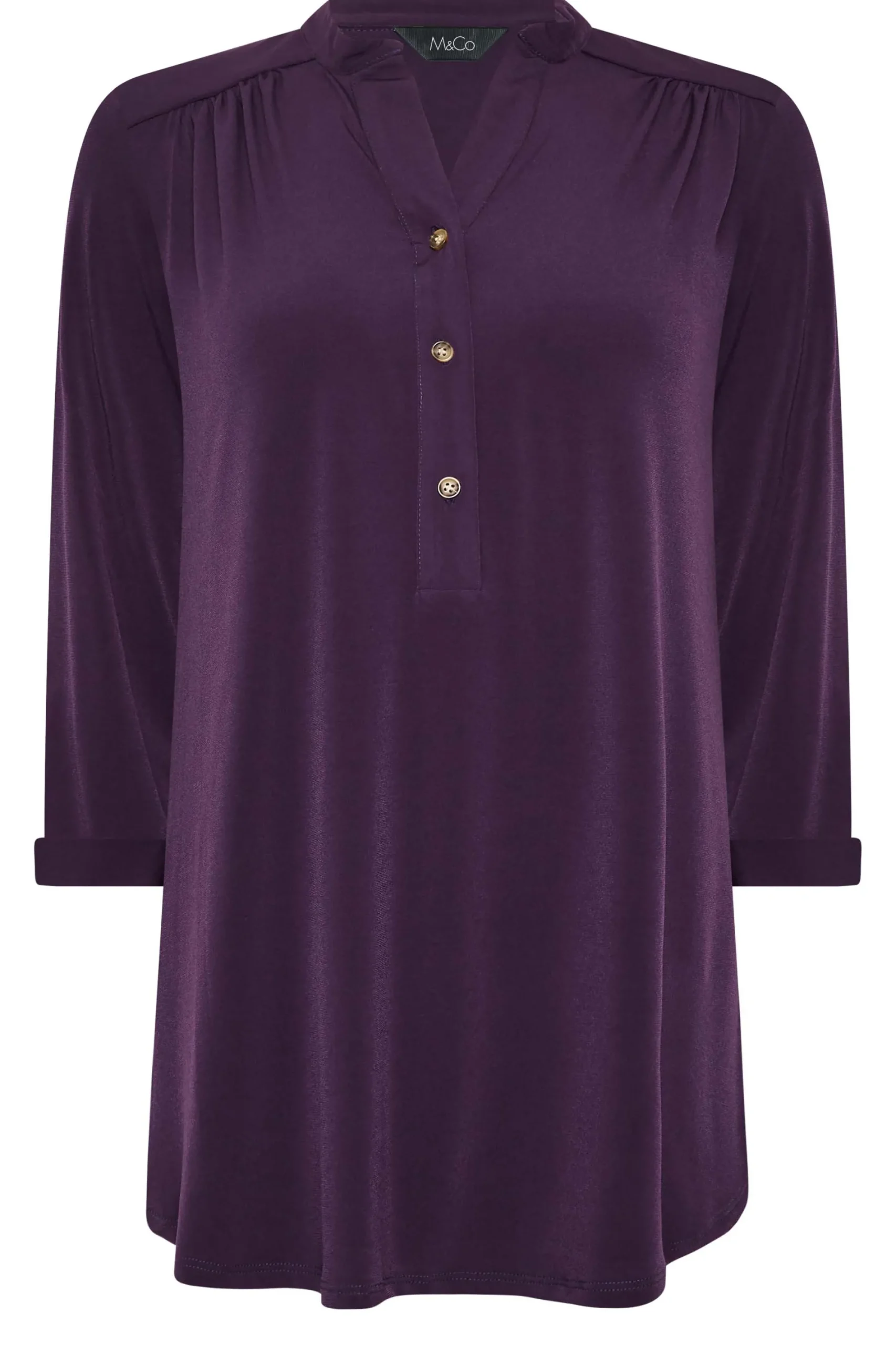M&Co Womens Purple Half Placket Shirt>Women Shirts
