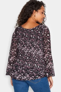 M&Co Womens Purple Leopard Print Pleat Blouse><noscript><img width=