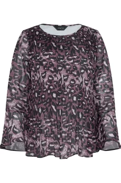 M&Co Womens Purple Leopard Print Pleat Blouse><noscript><img width=