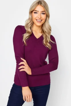 M&Co Womens Purple Long Sleeve V-Neck Jumper>Women Long Sleeve Tops