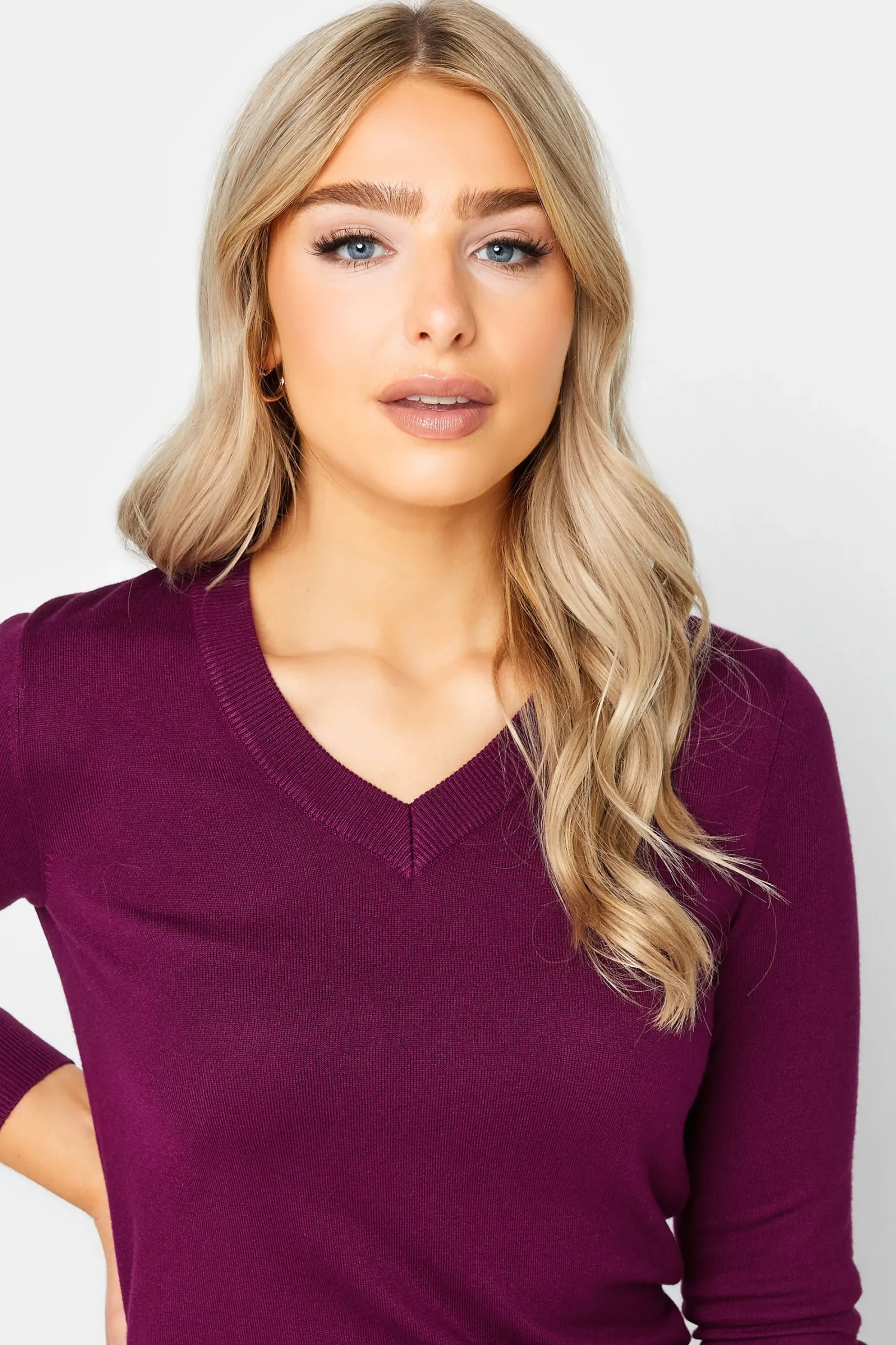 M&Co Womens Purple Long Sleeve V-Neck Jumper>Women Long Sleeve Tops