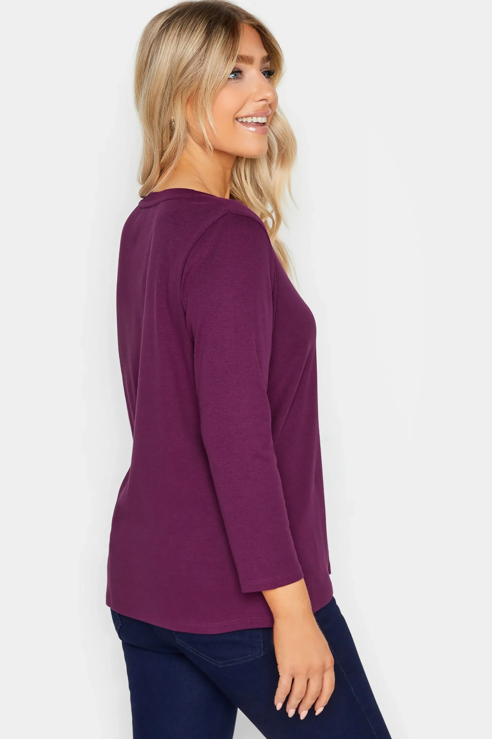 M&Co Womens Purple Long Sleeve Cotton Blend Top>Women T-Shirts