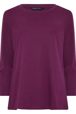 M&Co Womens Purple Long Sleeve Cotton Blend Top><noscript><img width=