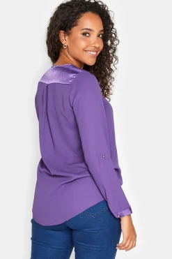 M&Co Womens Purple Satin Contrast Panel Shirt><noscript><img width=
