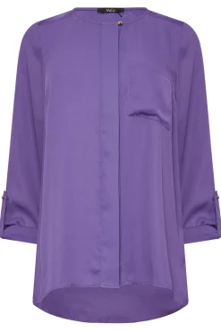 M&Co Womens Purple Satin Contrast Panel Shirt><noscript><img width=