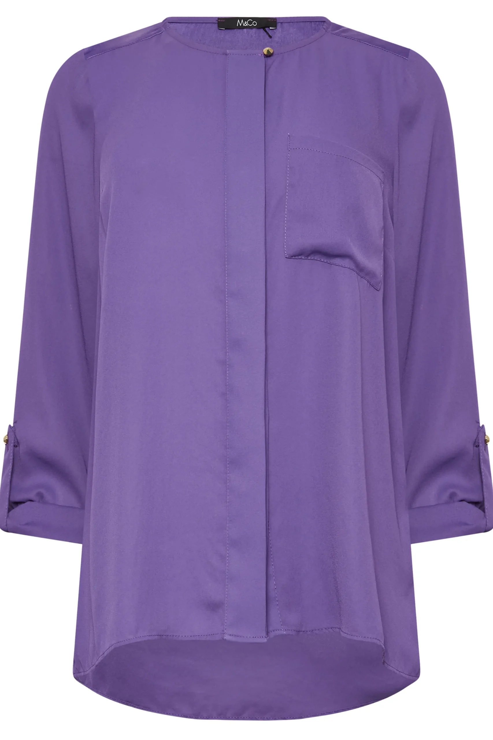 M&Co Womens Purple Satin Contrast Panel Shirt>Women Shirts