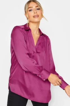 M&Co Womens Purple Satin V-Neck Blouse>Women Shirts