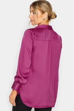 M&Co Womens Purple Satin V-Neck Blouse><noscript><img width=
