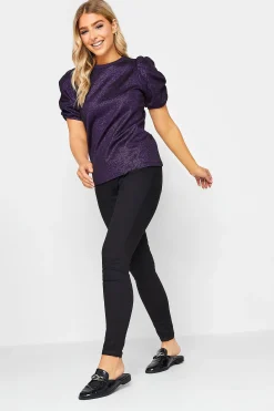 M&Co Womens Purple Shimmer Ruched Sleeve Blouse>Women Blouses