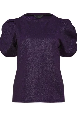 M&Co Womens Purple Shimmer Ruched Sleeve Blouse><noscript><img width=