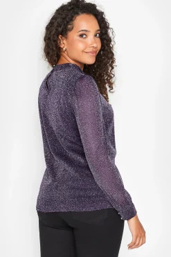 M&Co Womens Purple Shimmer Keyhole Blouse><noscript><img width=