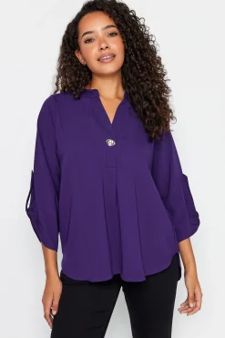 M&Co Womens Purple Statement Button Tab Sleeve Shirt>Women Shirts