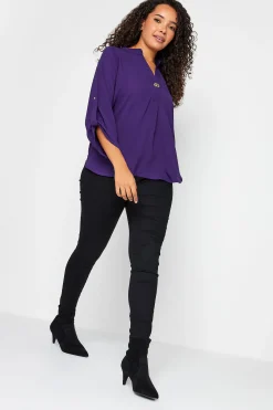 M&Co Womens Purple Statement Button Tab Sleeve Shirt><noscript><img width=