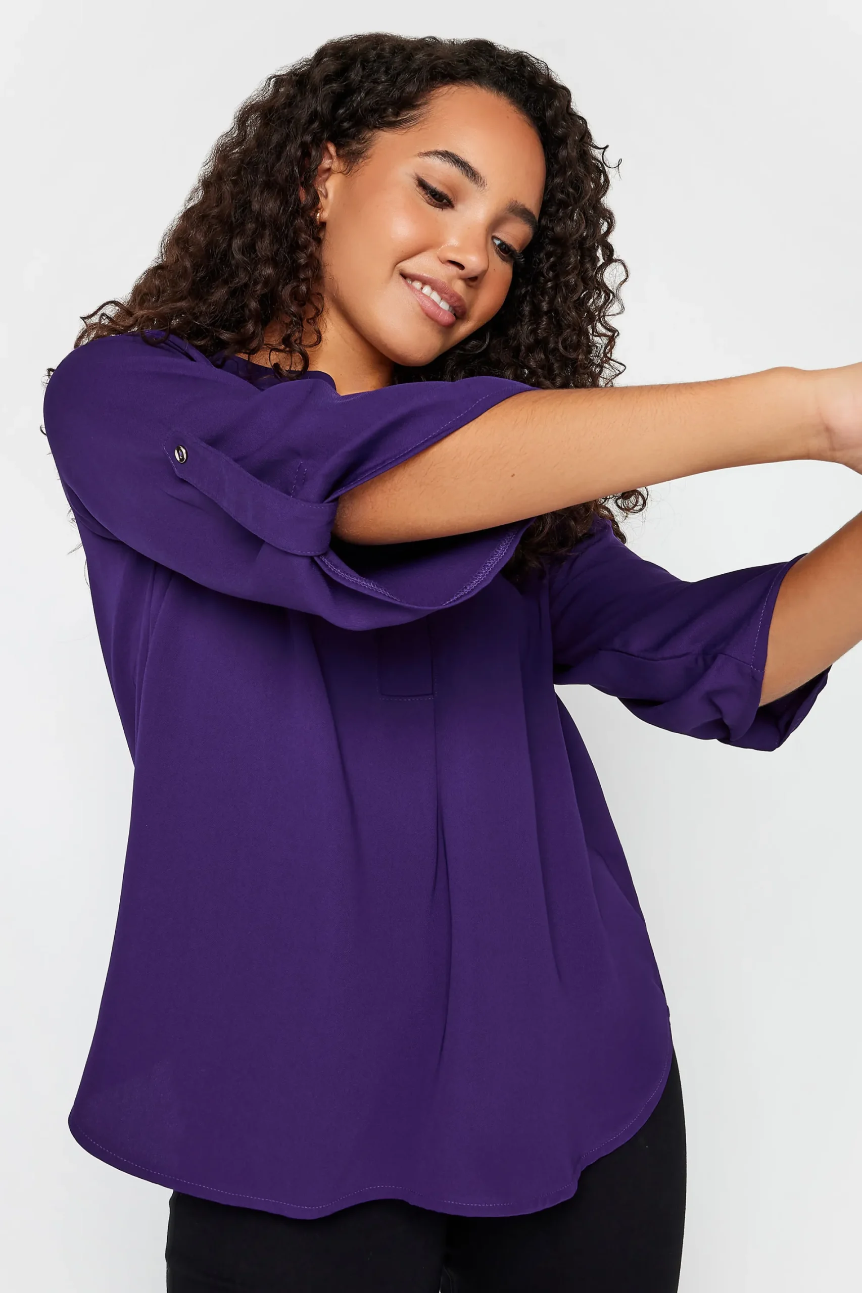 M&Co Womens Purple Statement Button Tab Sleeve Shirt>Women Shirts