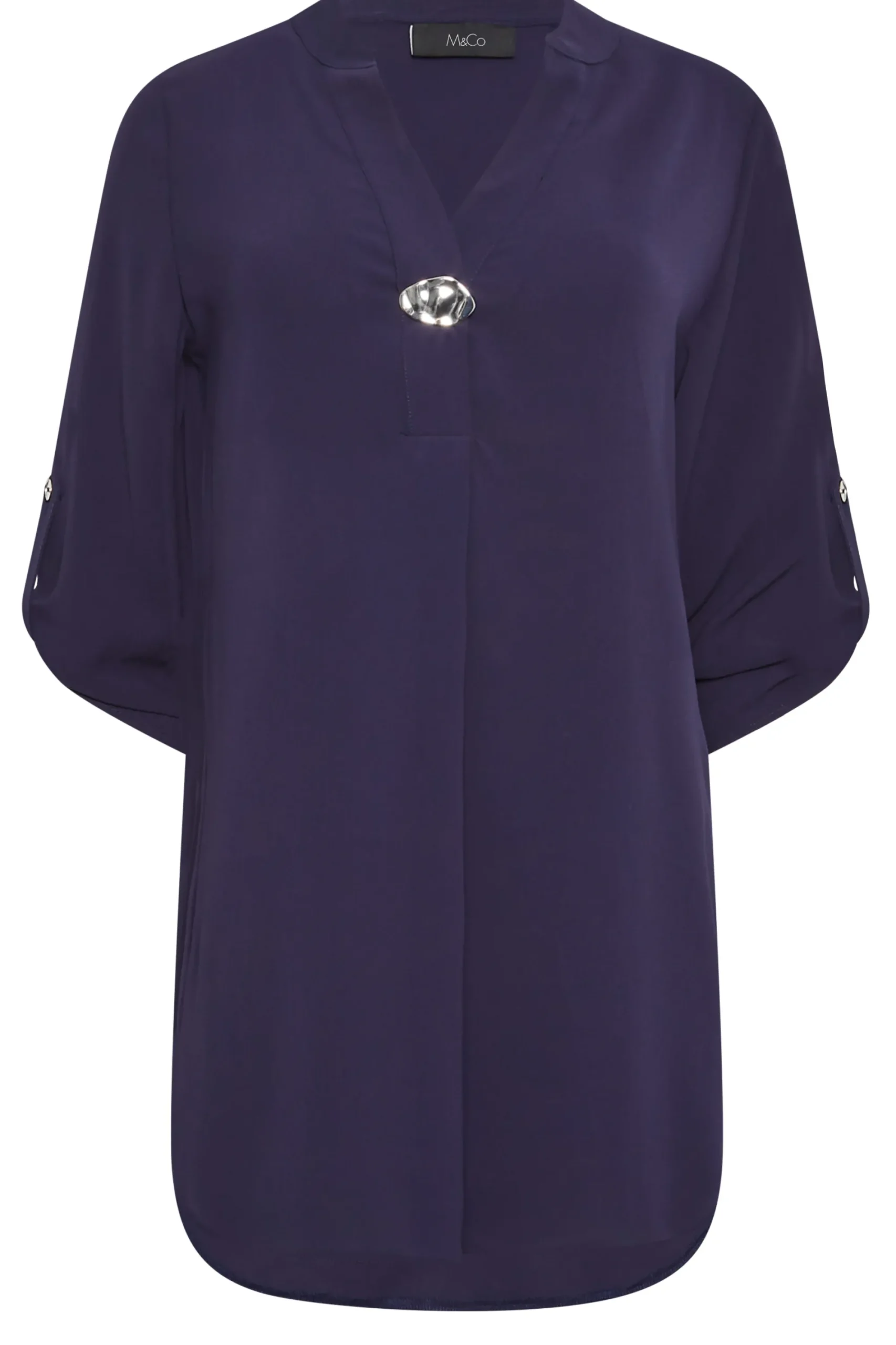 M&Co Womens Purple Statement Button Tab Sleeve Shirt>Women Shirts
