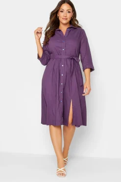M&Co Womens Purple Tie Waist Shirt Dress>Women Shirt Dresses