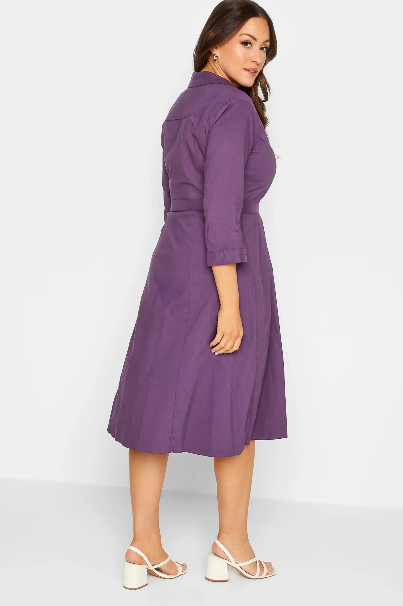 M&Co Womens Purple Tie Waist Shirt Dress>Women Shirt Dresses