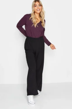 M&Co Womens Purple V-Neck Long Sleeve Cotton Blend T-Shirt>Women T-Shirts