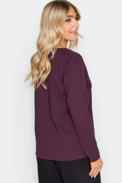 M&Co Womens Purple V-Neck Long Sleeve Cotton Blend T-Shirt><noscript><img width=