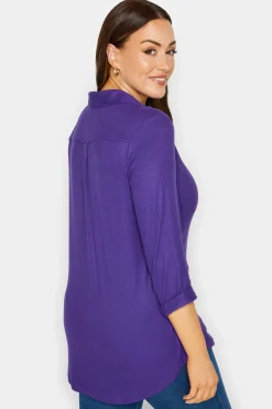 M&Co Womens Purple V-Neck Half Placket Shirt><noscript><img width=