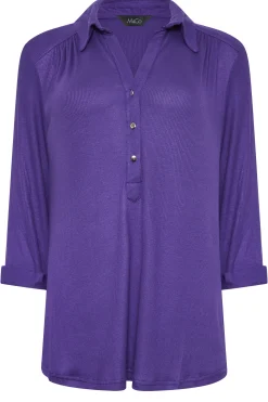 M&Co Womens Purple V-Neck Half Placket Shirt><noscript><img width=