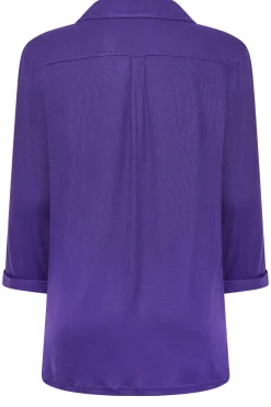 M&Co Womens Purple V-Neck Half Placket Shirt><noscript><img width=
