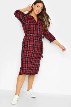 M&Co Womens Red & Black Check Tie Waist Tunic Dress>Women Shirt Dresses