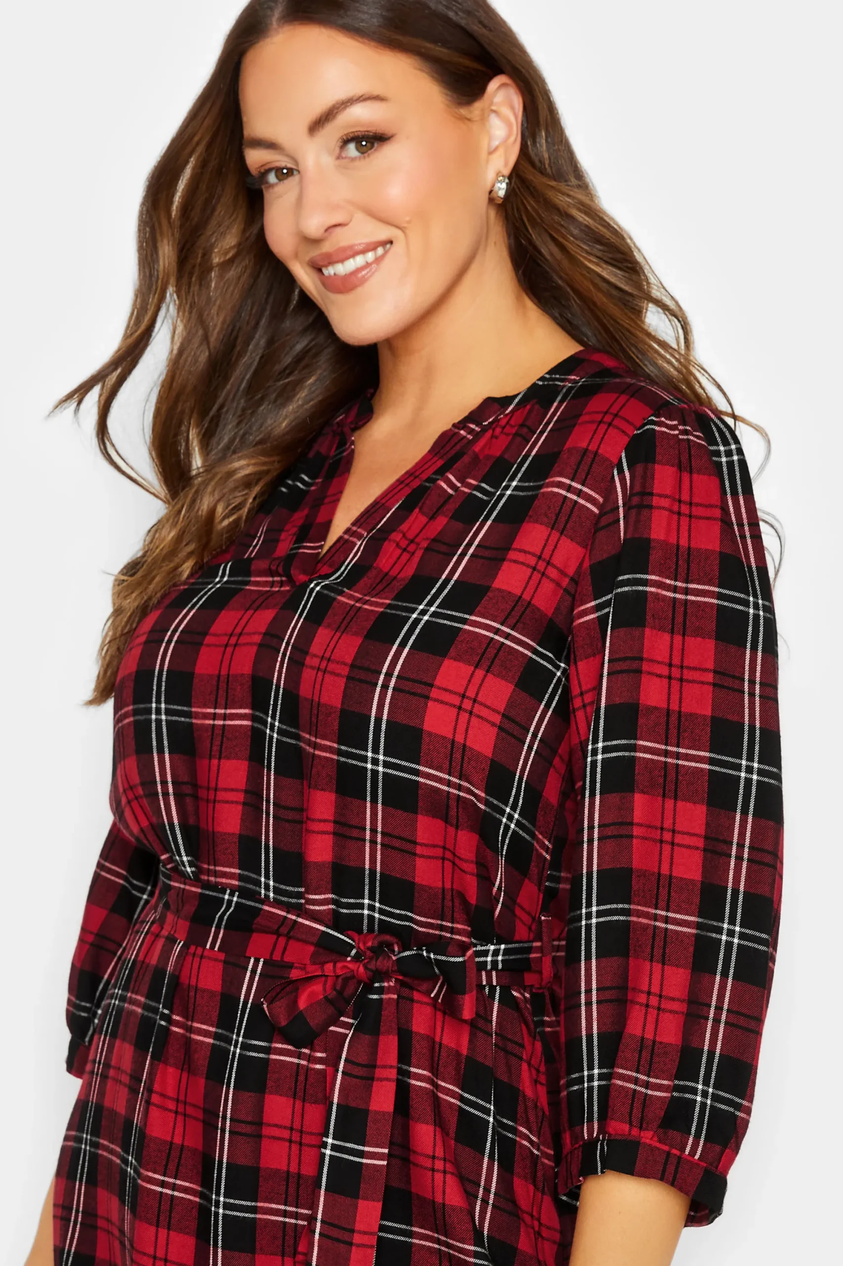 M&Co Womens Red & Black Check Tie Waist Tunic Dress>Women Shirt Dresses