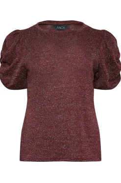 M&Co Womens Red & Silver Glitter Ruched Sleeve Blouse><noscript><img width=