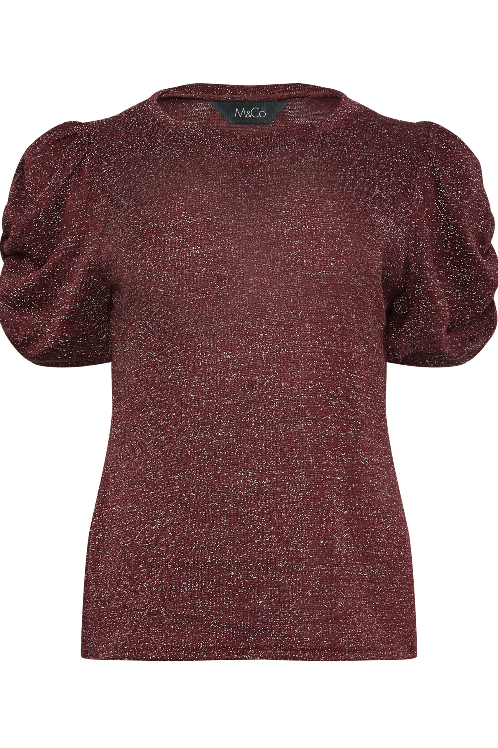 M&Co Womens Red & Silver Glitter Ruched Sleeve Blouse>Women Blouses