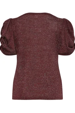 M&Co Womens Red & Silver Glitter Ruched Sleeve Blouse><noscript><img width=