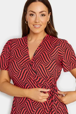 M&Co Womens Red Abstract Stripe Wrap Dress><noscript><img width=
