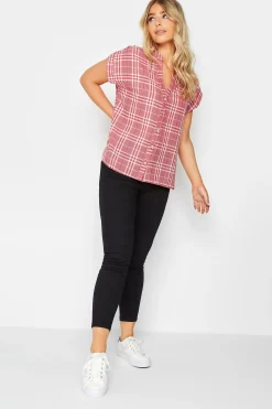 M&Co Womens Red Check Print Shirt>Women Short Sleeve Tops