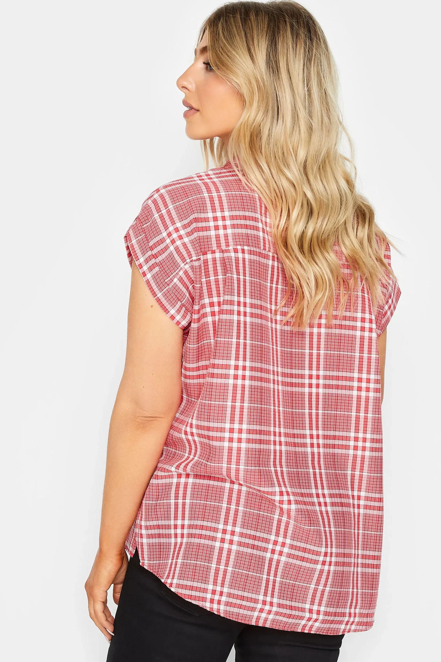 M&Co Womens Red Check Print Shirt>Women Short Sleeve Tops
