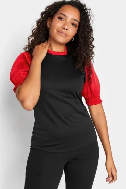 M&Co Womens Red Contrast Sleeve Blouse>Women Short Sleeve Tops