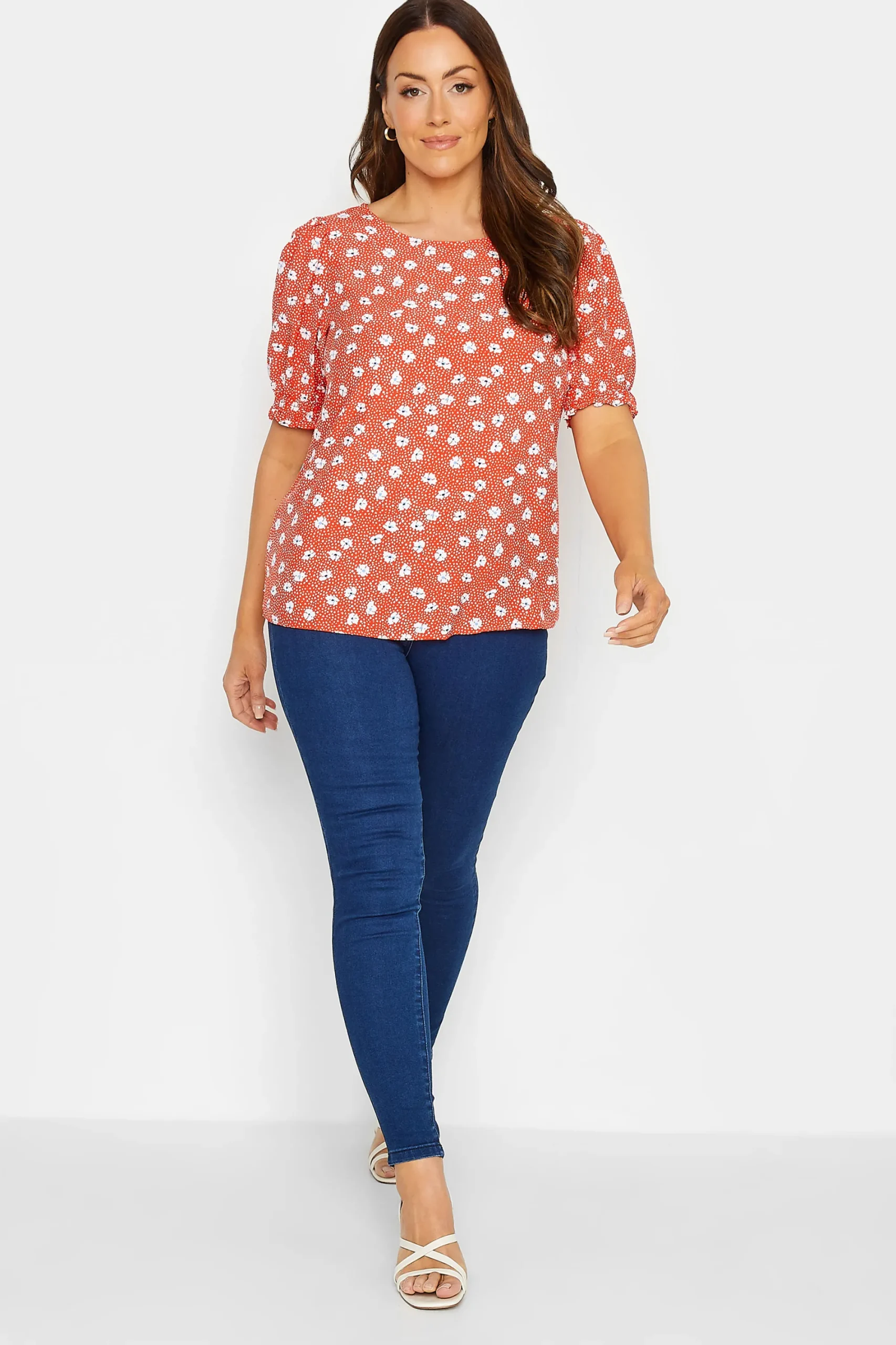 M&Co Womens Red Daisy Print Blouse>Women Short Sleeve Tops