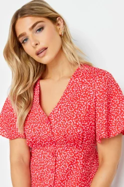 M&Co Womens Red Ditsy Spot Print Midi Button Through Tea Dress><noscript><img width=