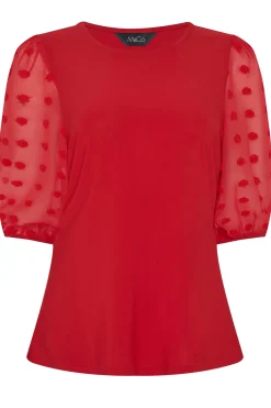 M&Co Womens Red Dobby Sleeve Blouse><noscript><img width=