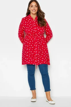 M&Co Womens Red Floral Print Tie Waist Tunic Shirt>Women Shirts
