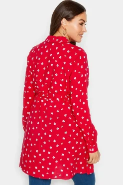 M&Co Womens Red Floral Print Tie Waist Tunic Shirt><noscript><img width=