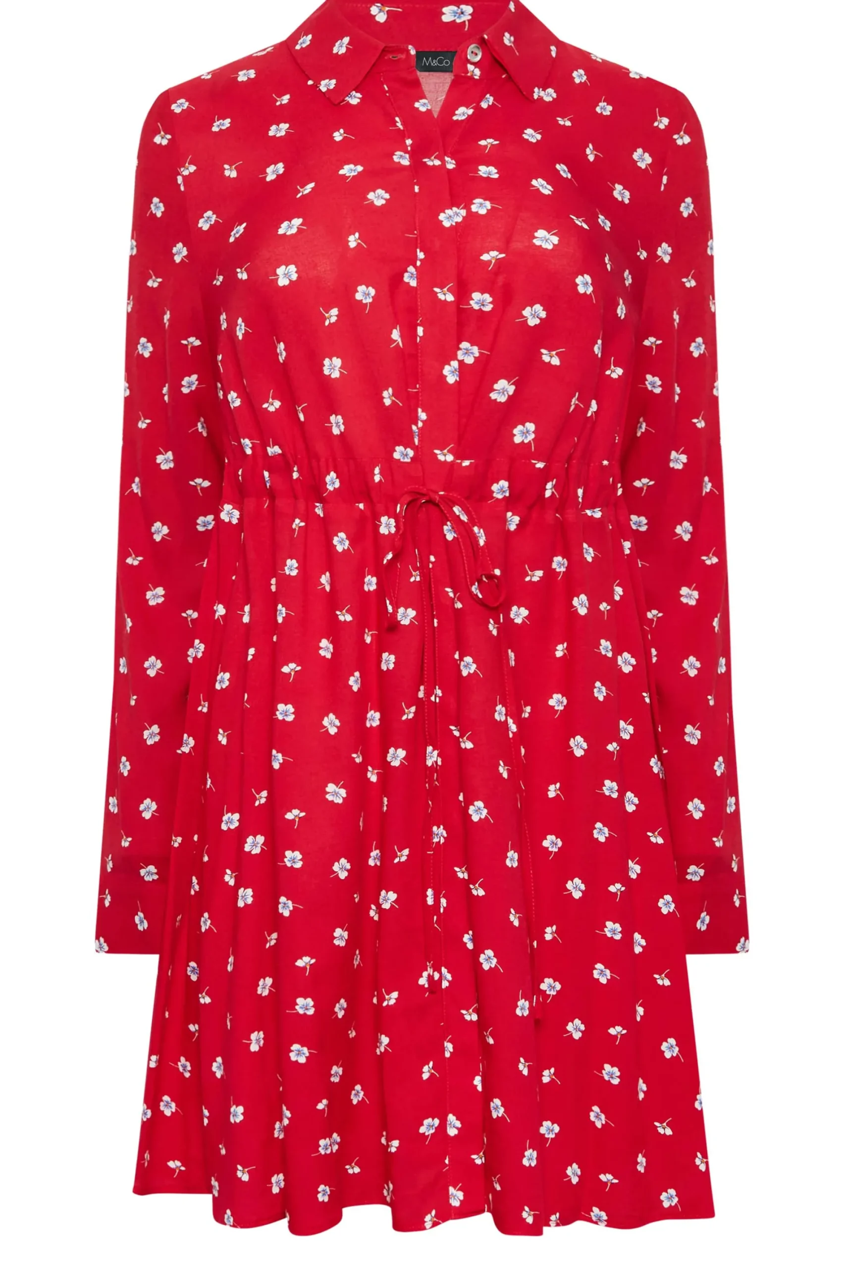 M&Co Womens Red Floral Print Tie Waist Tunic Shirt>Women Shirts