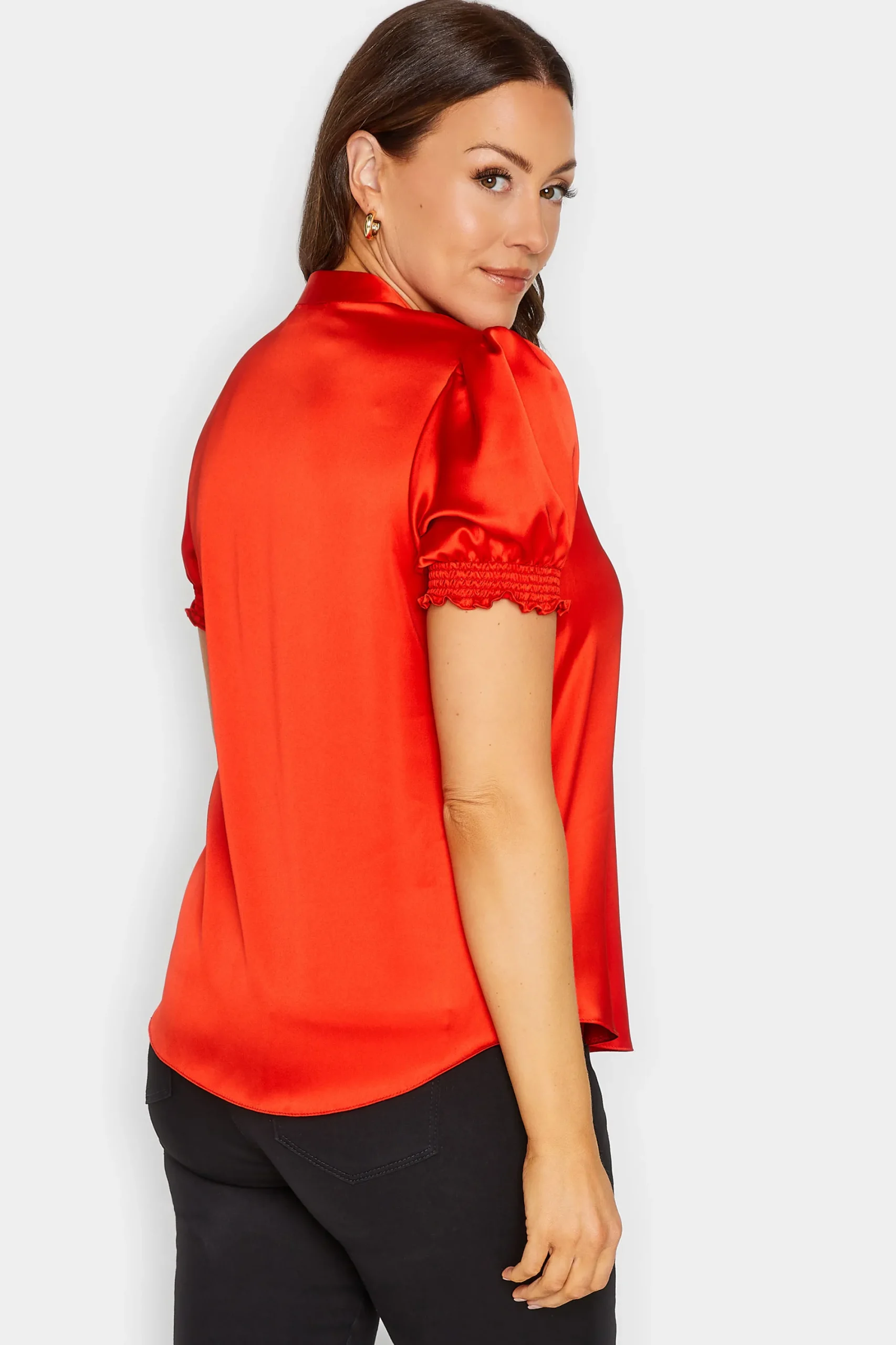 M&Co Womens Red Frill Satin Blouse>Women Short Sleeve Tops