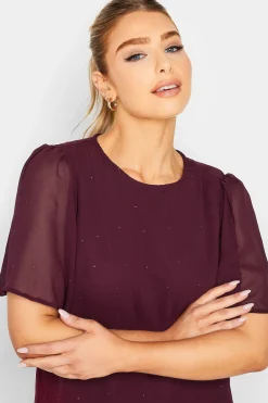 M&Co Womens Red Gem Detail Angel Sleeve Blouse><noscript><img width=