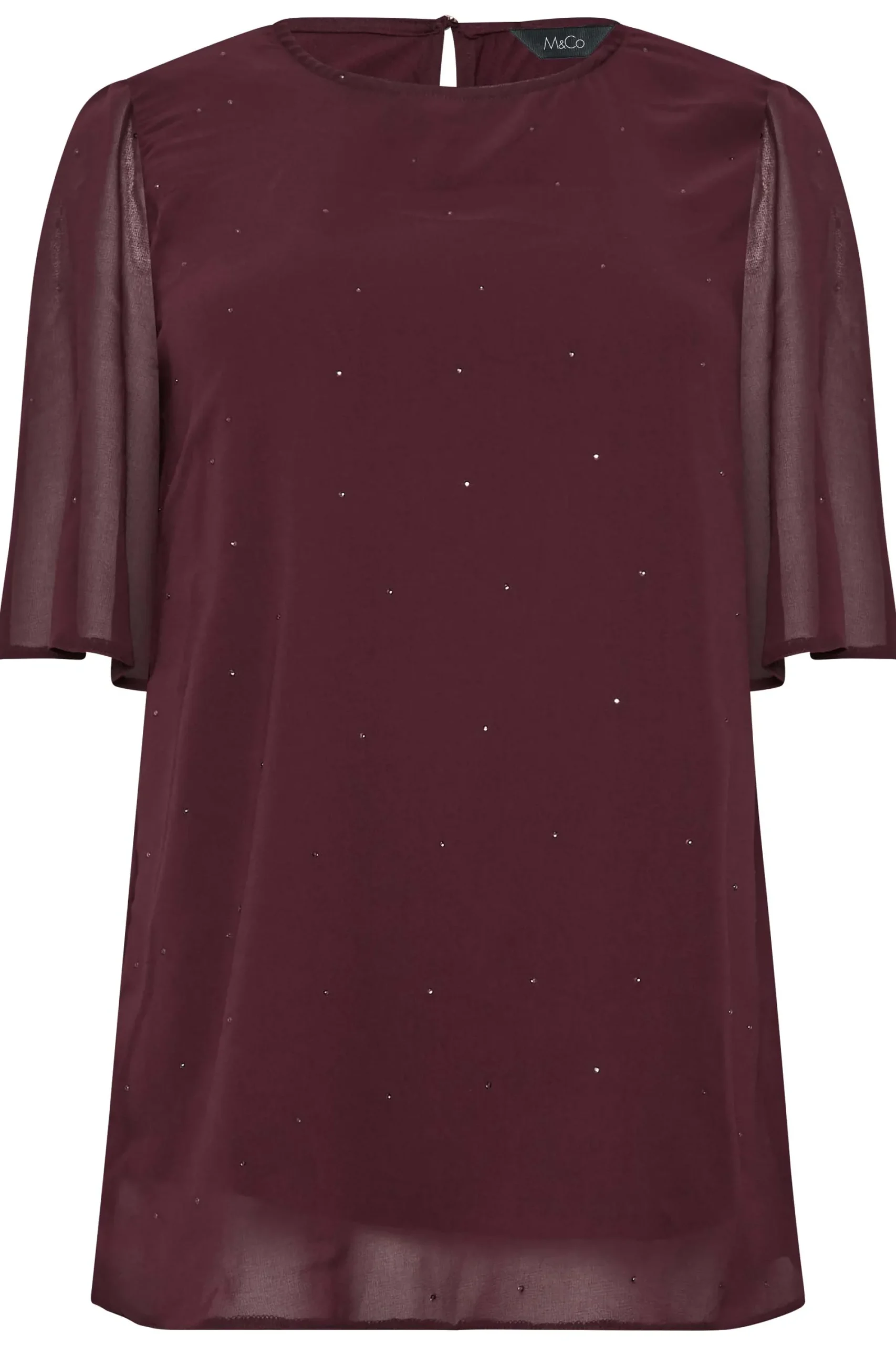 M&Co Womens Red Gem Detail Angel Sleeve Blouse>Women Blouses