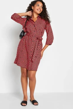 M&Co Womens Red Geometric Print Shirt Dress>Women Shirt Dresses