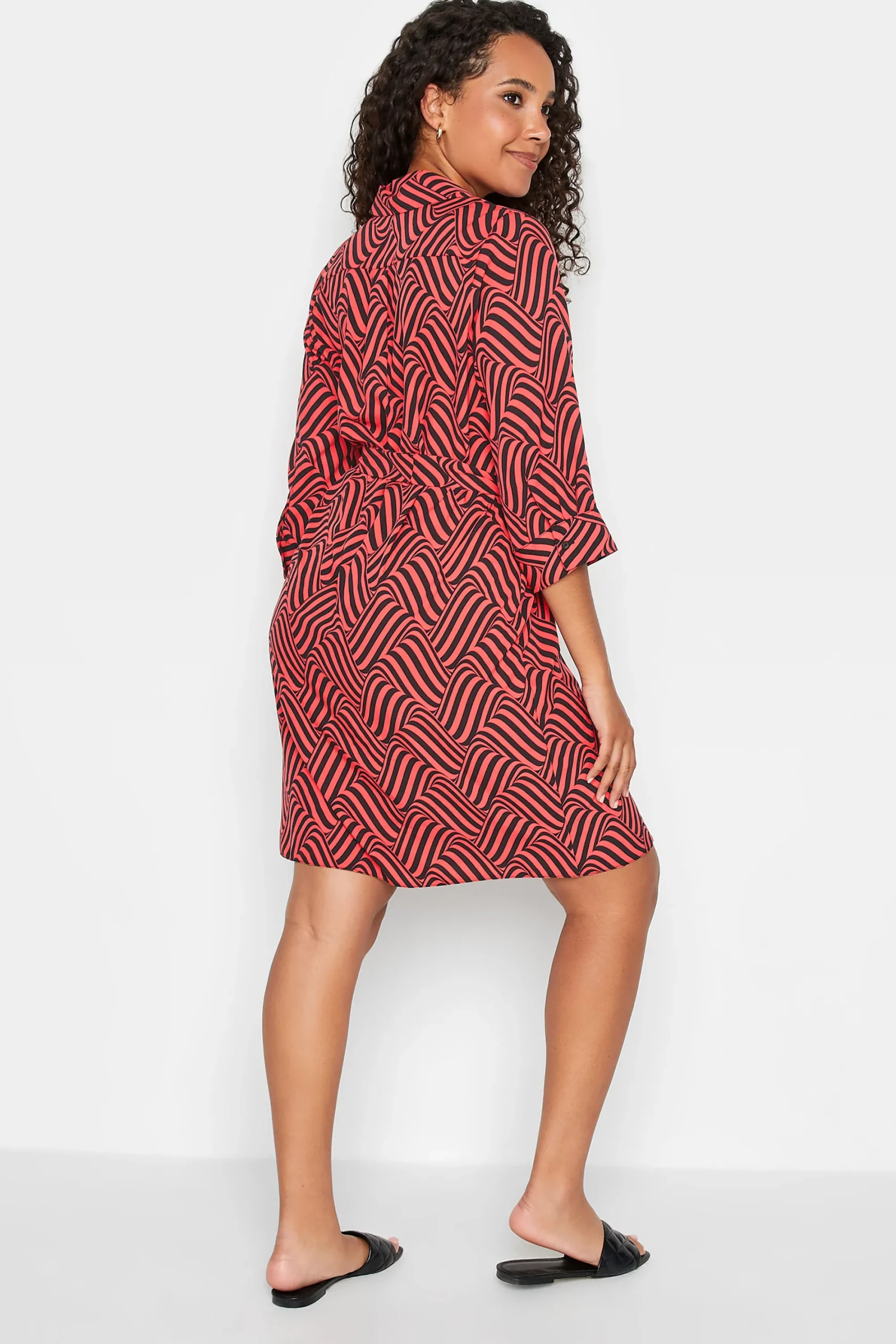 M&Co Womens Red Geometric Print Shirt Dress>Women Shirt Dresses