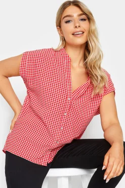 M&Co Womens Red Gingham Short Sleeve Shirt>Women Short Sleeve Tops