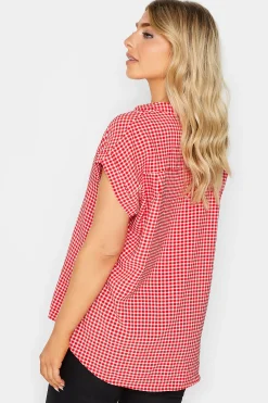 M&Co Womens Red Gingham Short Sleeve Shirt><noscript><img width=